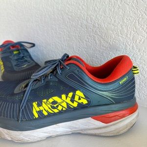 Hoka One Bondi 7 Running Shoes Mens Size 10.5 Gray Orange White